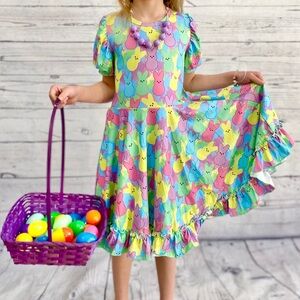 Little Dress Shoppe Easter Peeps Bunny short sleeve twirly dress Girls’ Sz 14
